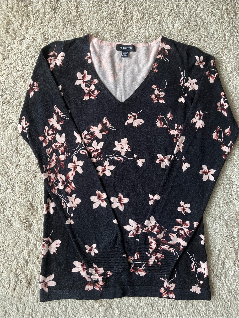 Le Château | Black and Light Pink Floral Knit Top